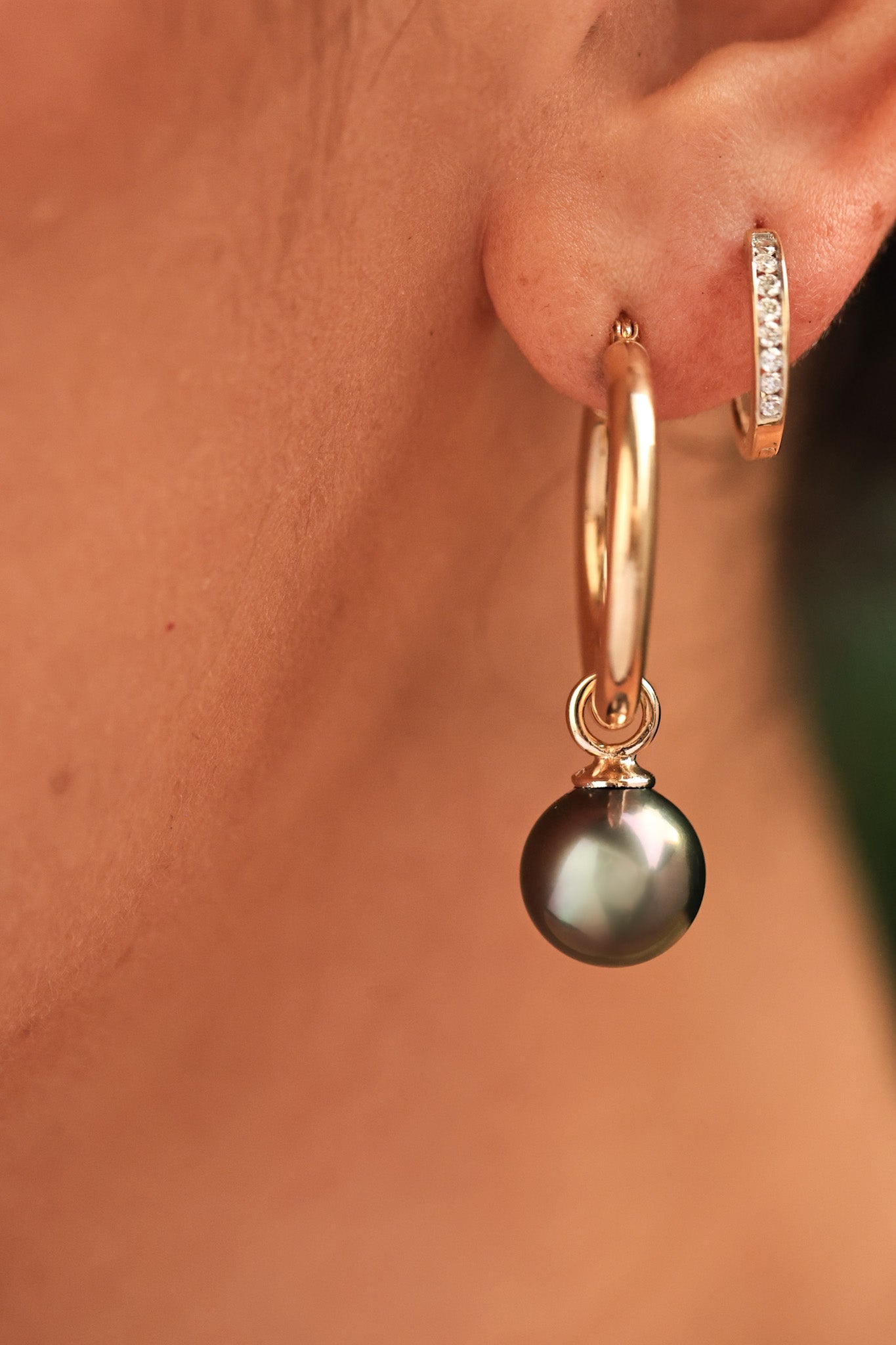14kt Diamond Interchangable Pearl Earrings
