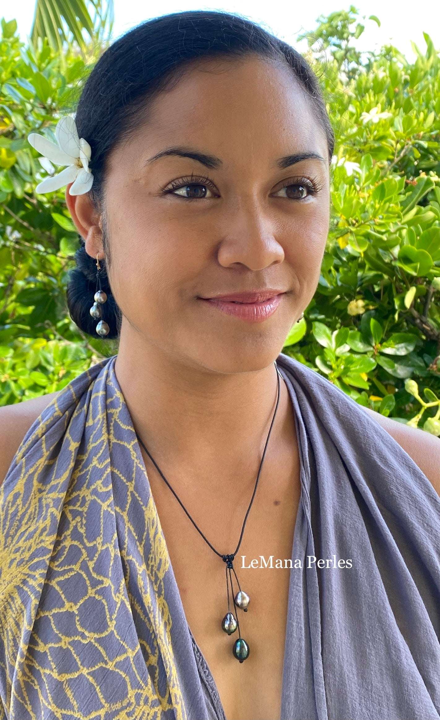 Ka Wai- 3 Tahitian Pearl Polycord Necklace