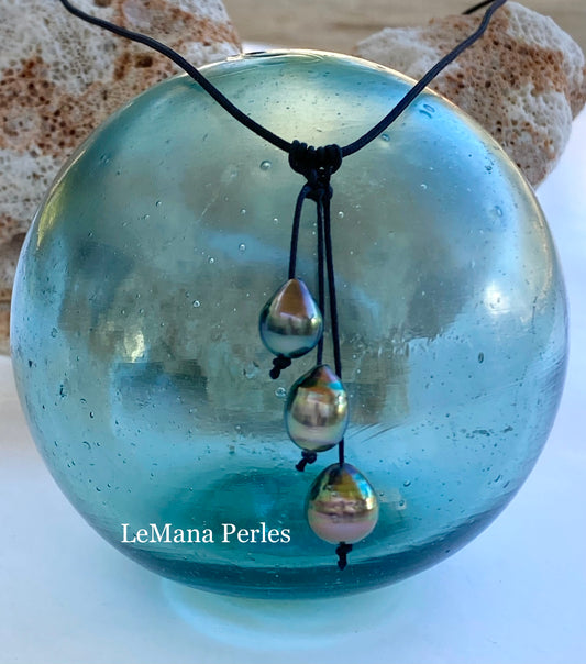 Ka Wai- 3 Tahitian Pearl Polycord Necklace