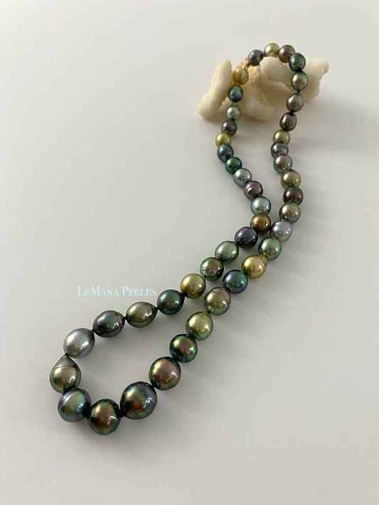 Multicolor Near Round & Teardrop Tahitian Pearl Necklace