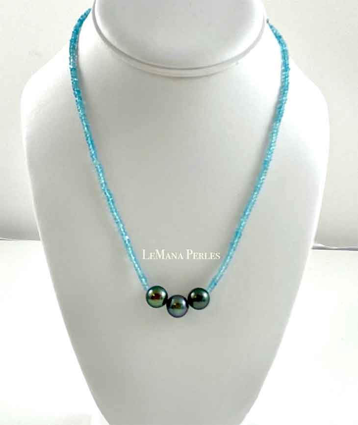3 Tahitian Pearl, Aquamarine necklace