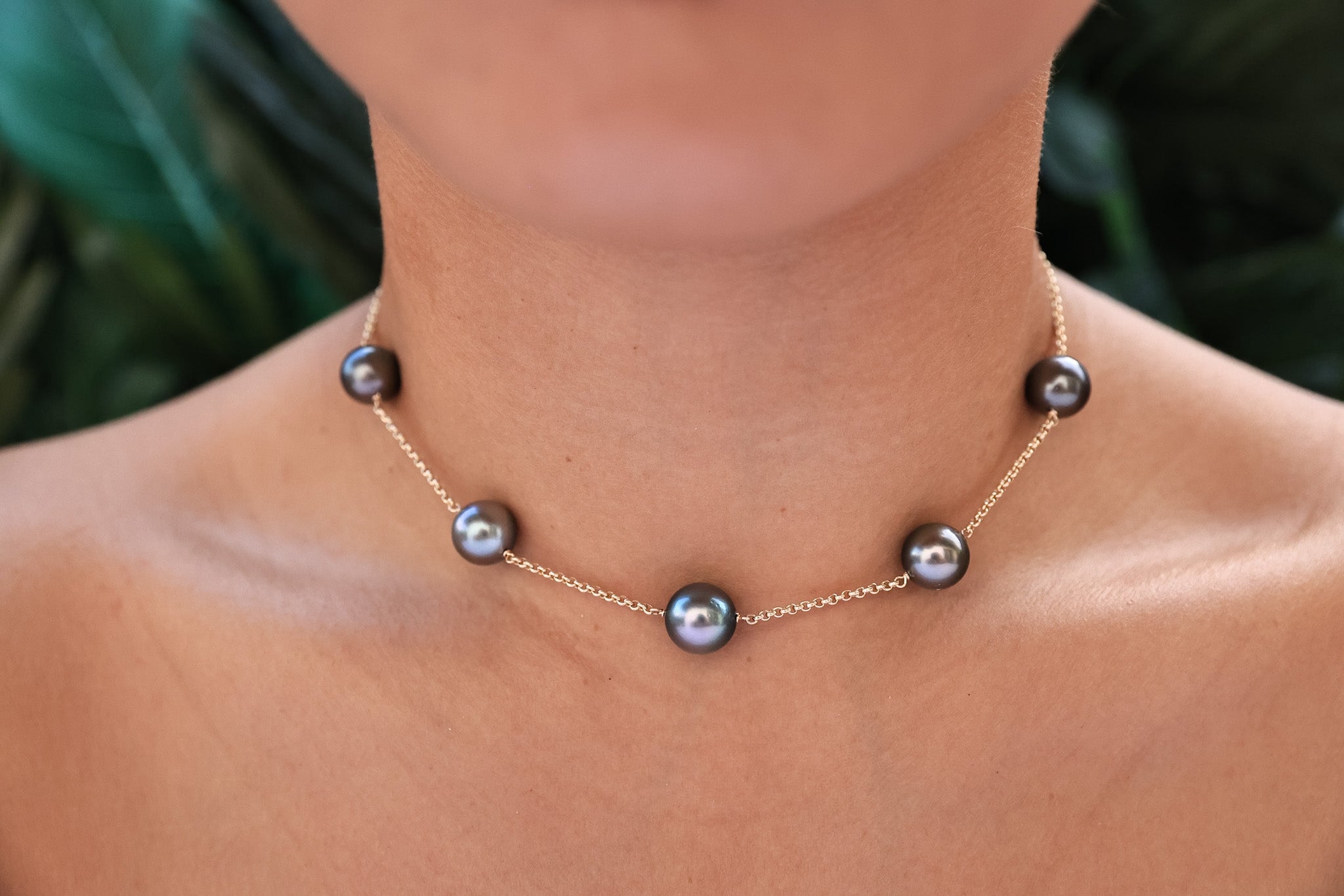 14kt 5 Pearl Station Necklace – LeMana Perles
