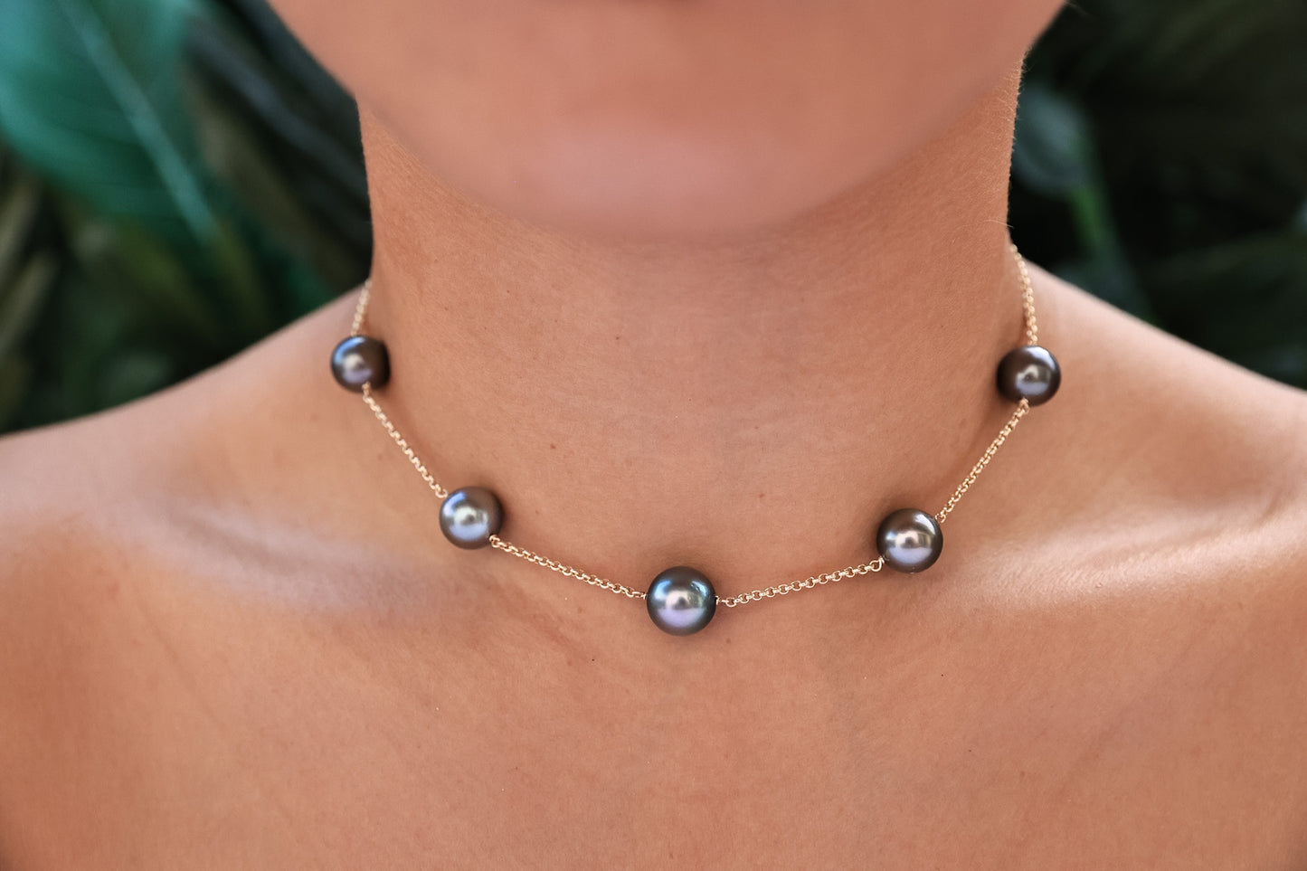 14kt 5 Pearl Station Necklace