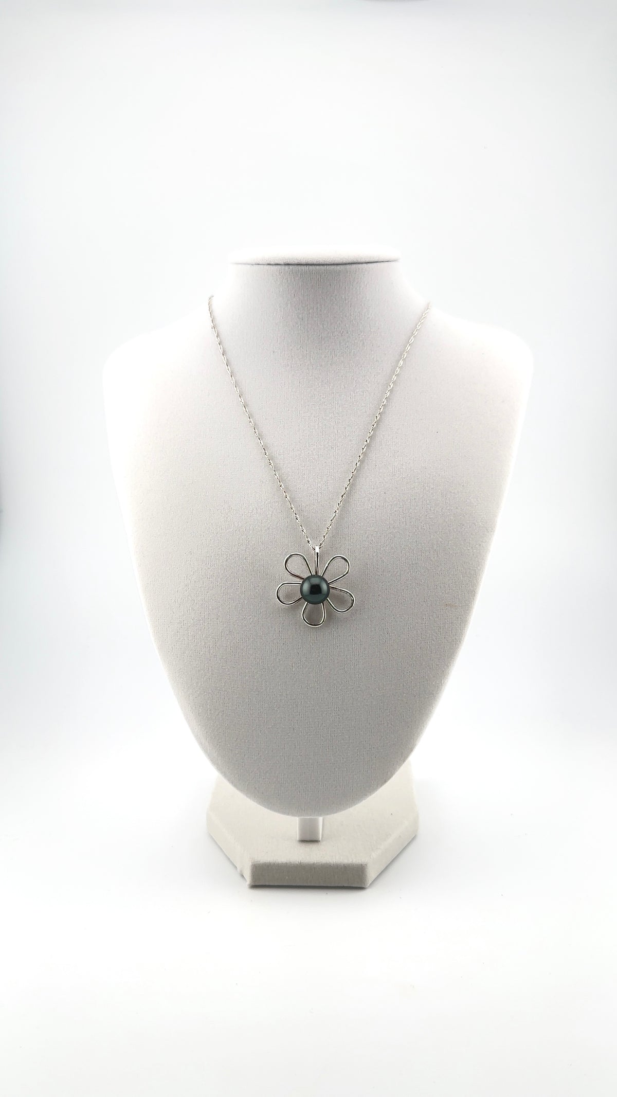 Sterling Silver Pua Necklace with Tahitian Pearl