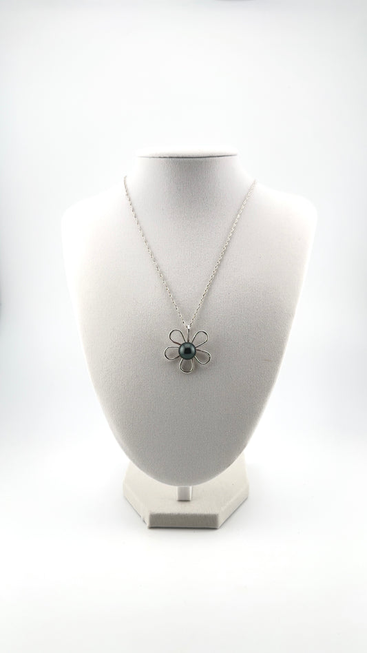 Sterling Silver Pua Necklace with Tahitian Pearl