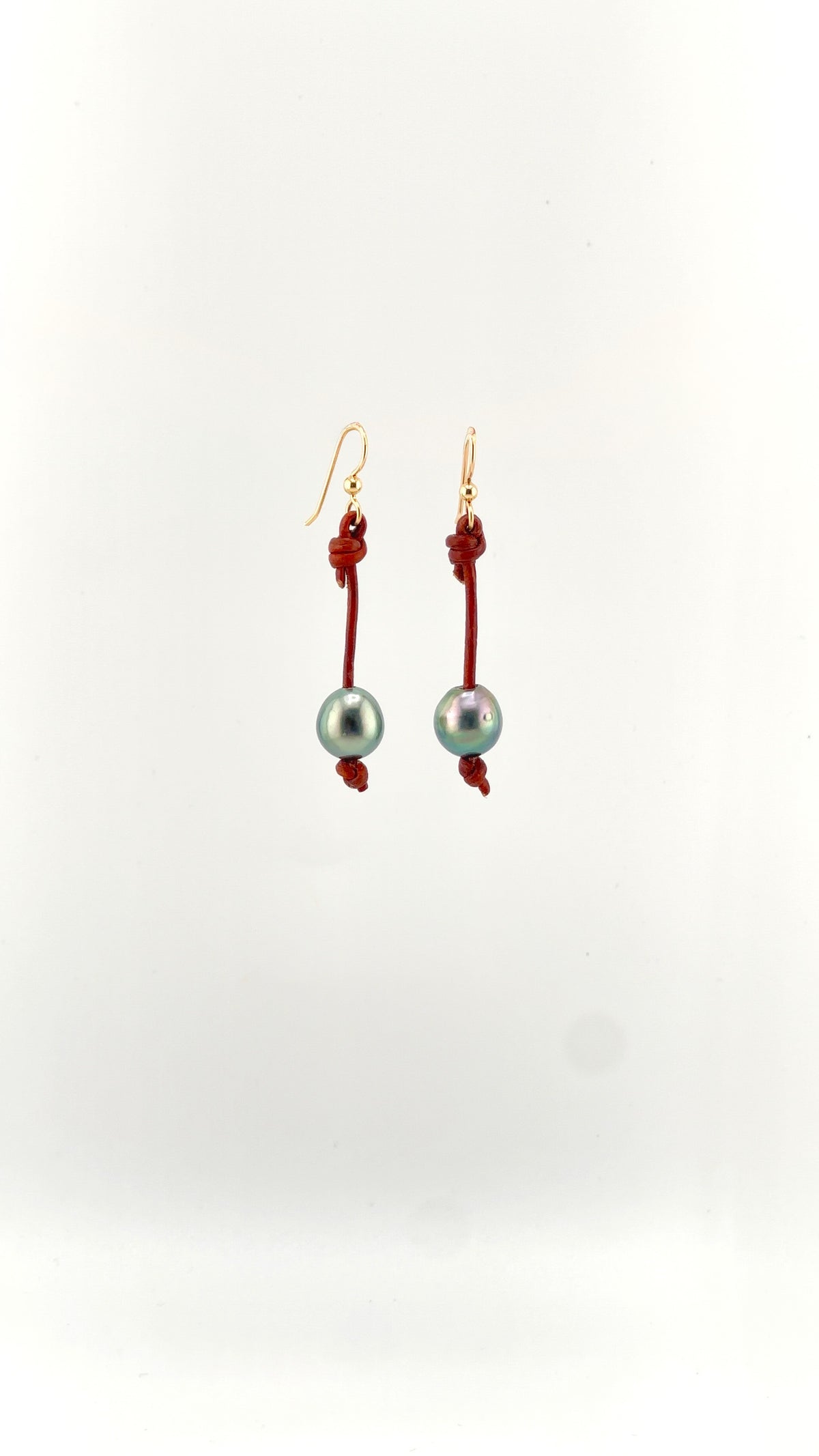 Brown Leather Tahitian Pearl Earrings