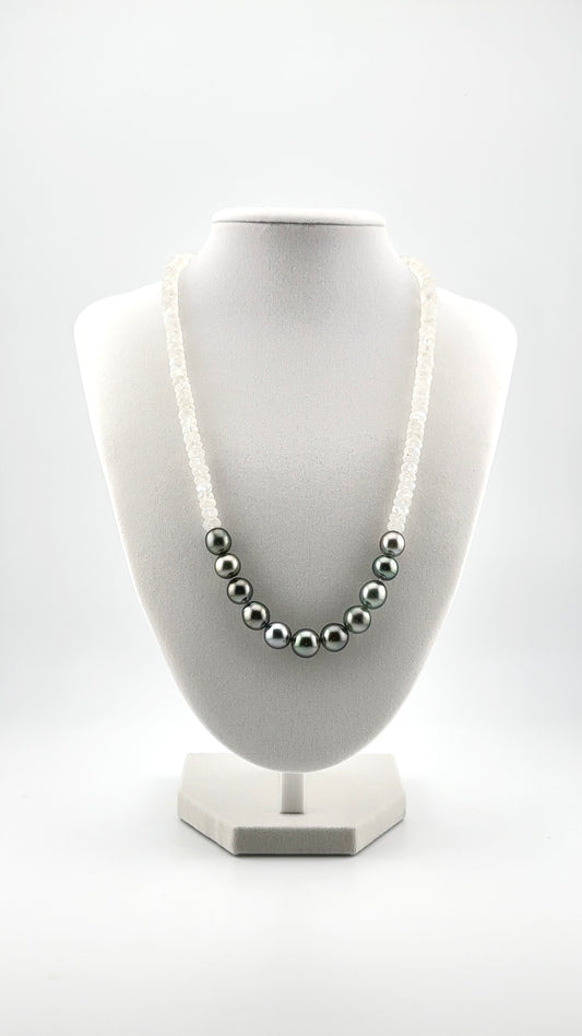 11 Tahitian Pearl Necklace with Moonstone