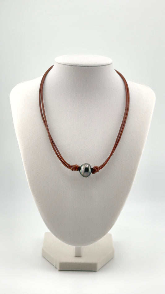 Brown Leather Tahitian Pearl Floater