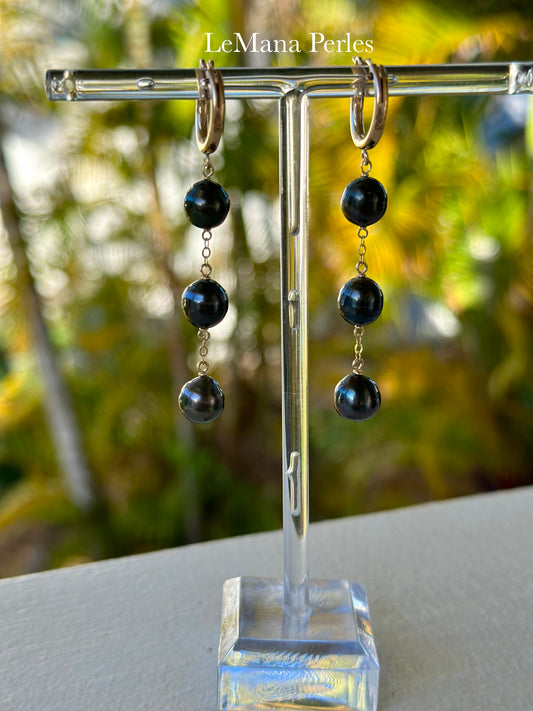 Pūliki 3 drop Tahitian Pearl Huggie Earring