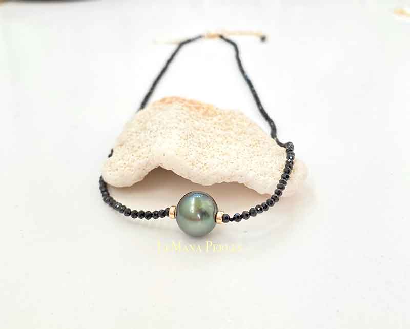 Tahitian Pearl with Black Spinel Necklace