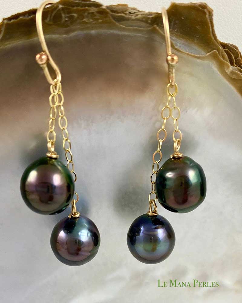 Two Tahitian Pearl Dangle Earrings